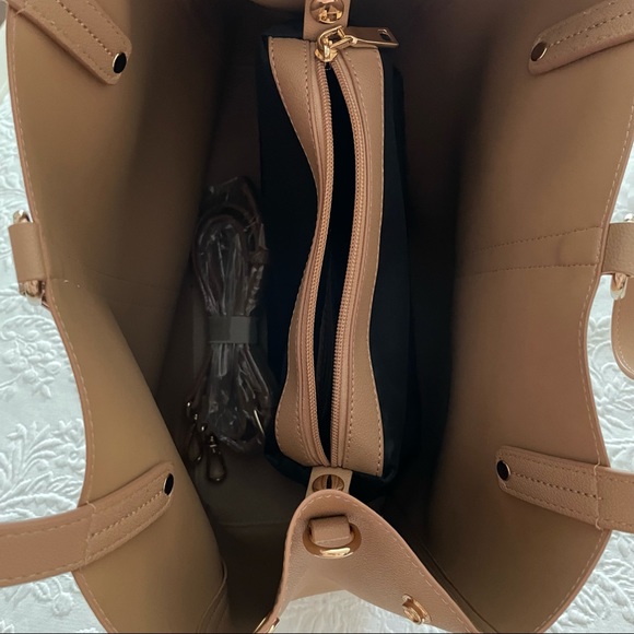 NWOT Lulus Back to Business Tan Tote Vegan Faux Leather - Picture 7 of 10